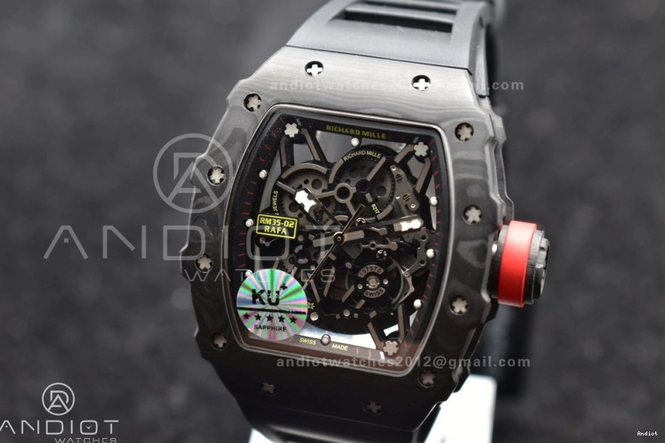 Red KUF MIYOTA8215 Edition RM035-02 on Strap Dial Best Black Skeleton Rubber 0502